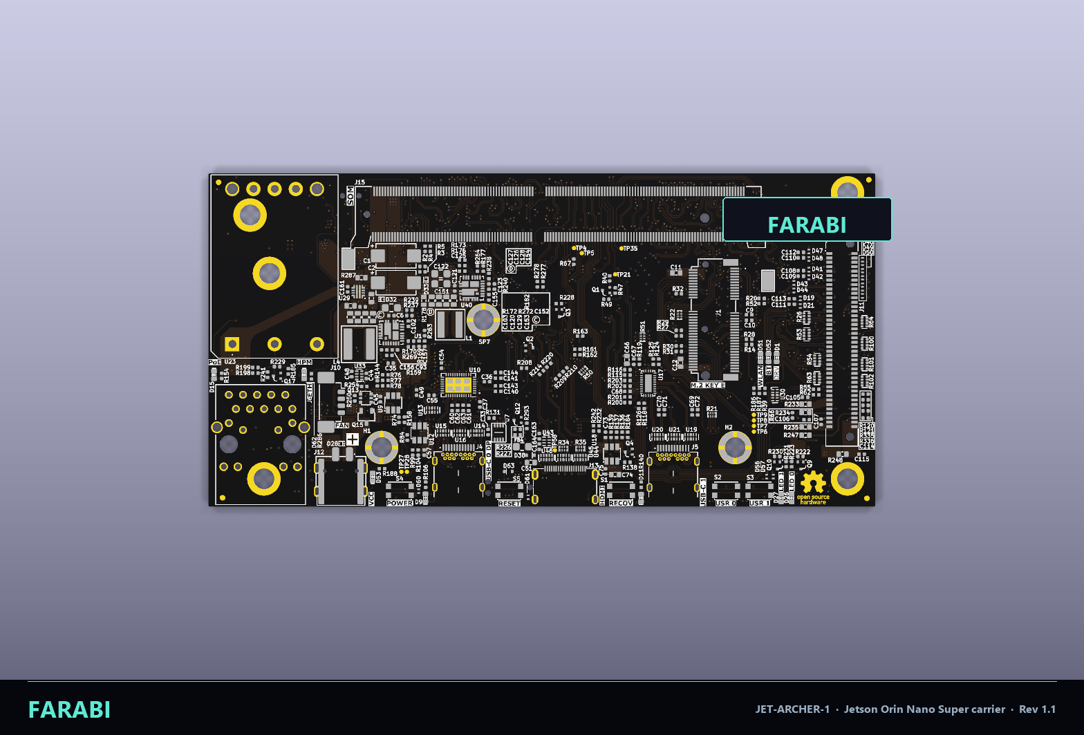 JET-ARCHER-1 / Antmicro reference PCB top-down render